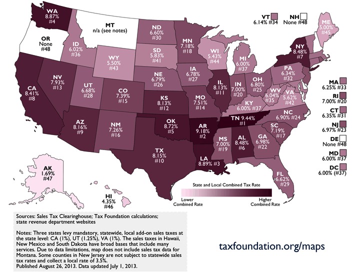 State Sales Taxes From Tax Foundation