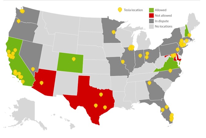 States that restrict Tesla sales