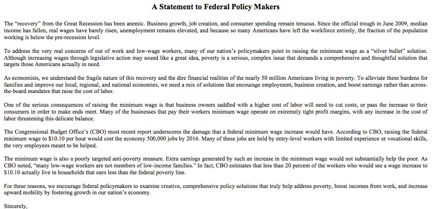 Minimum wage hike opposed by 500 economists.