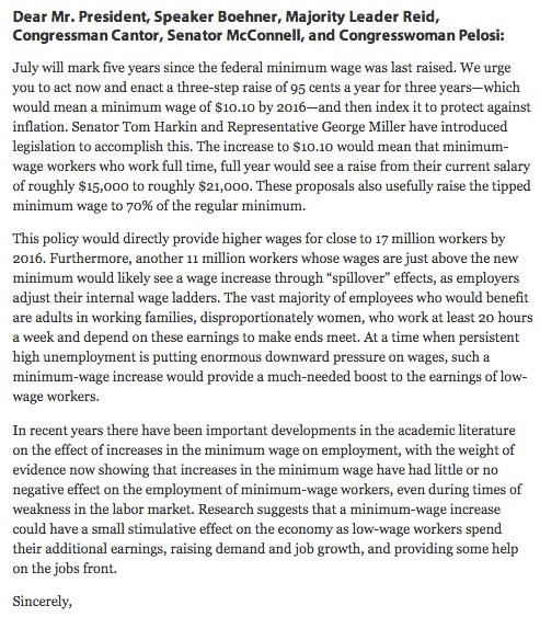 Minimum wage supported in economists' letter.