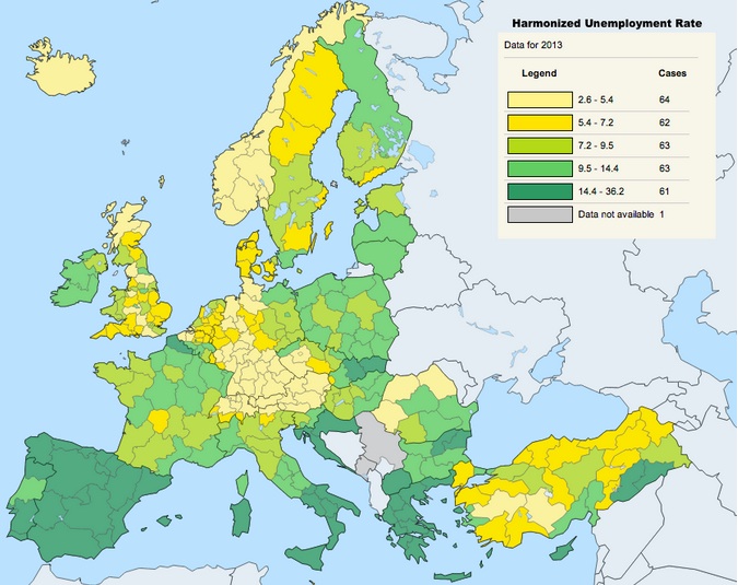 Unemployment rate disparity in European regions