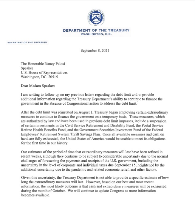debt ceiling letter